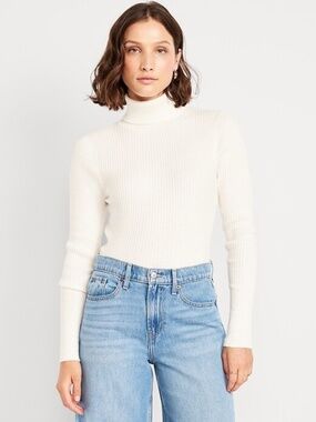 Old Navy SoSoft Lite Ribbed Turtleneck Sweater Chalk Heather Medium EUC